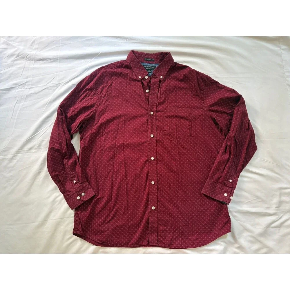 Banana Republic Red Tiny Polka Dot Button Down Shirt Mens Size XL Standard Fit